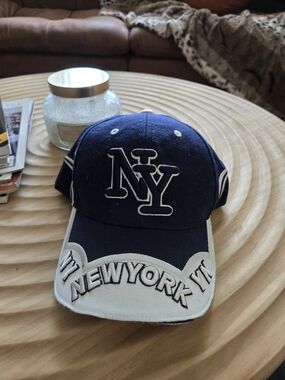 Vintage NY New York Baseball Cap Blue Embroidered Strapback Hat OSFM